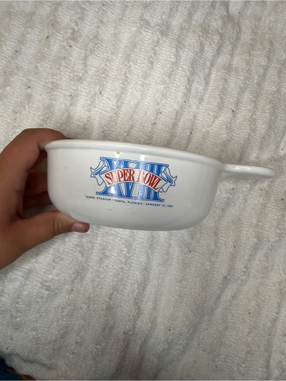Super Bowl XVIII White Ceramic Soup Bowl with Handle